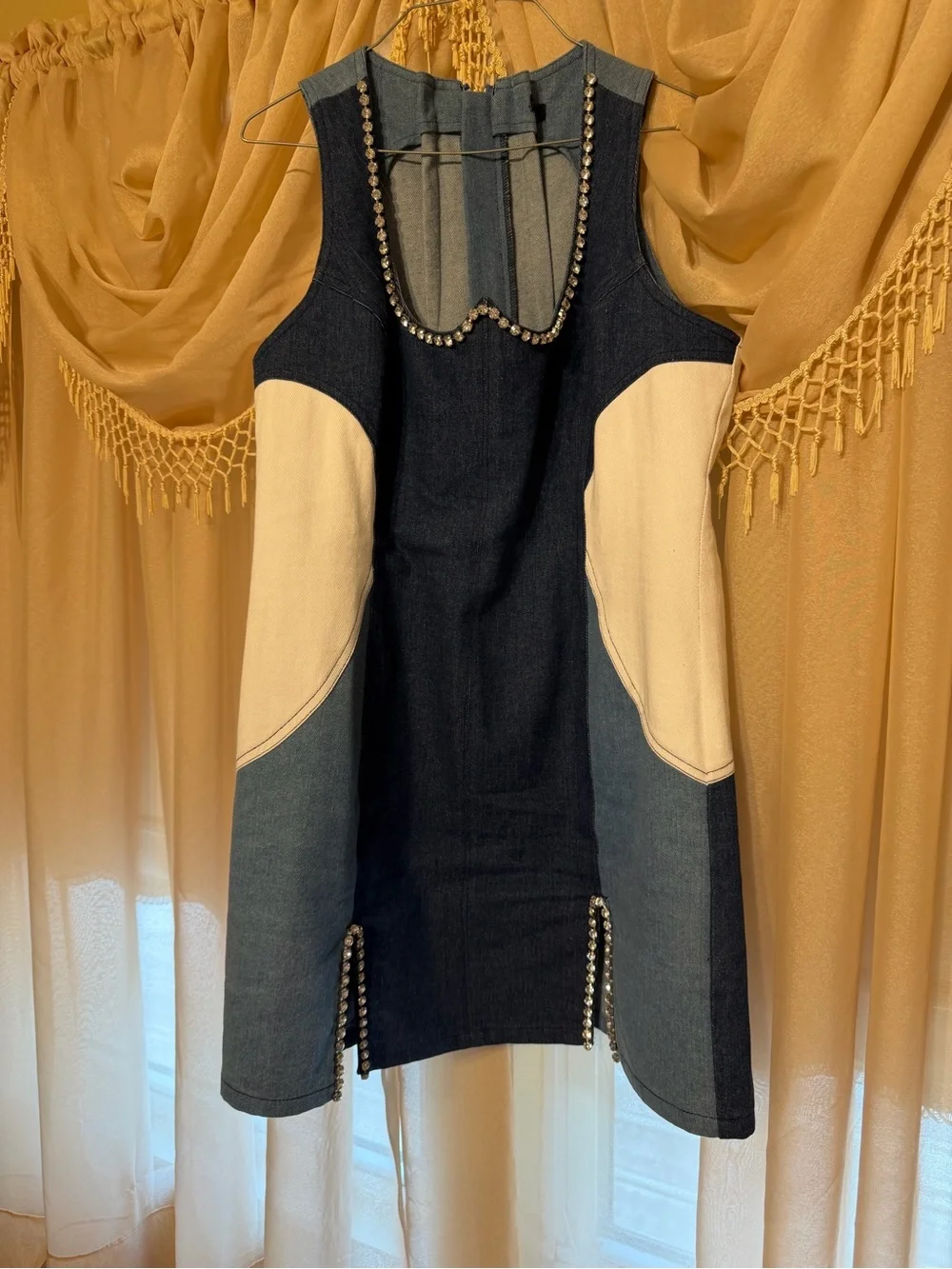 Women’s Nasty gal color block denim rhinestone dress. Size 14. Country concert